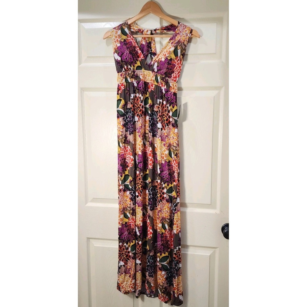 Women New Direction Paisley Multi- Color Floral Maxi V Neck Dress Size Small NWT